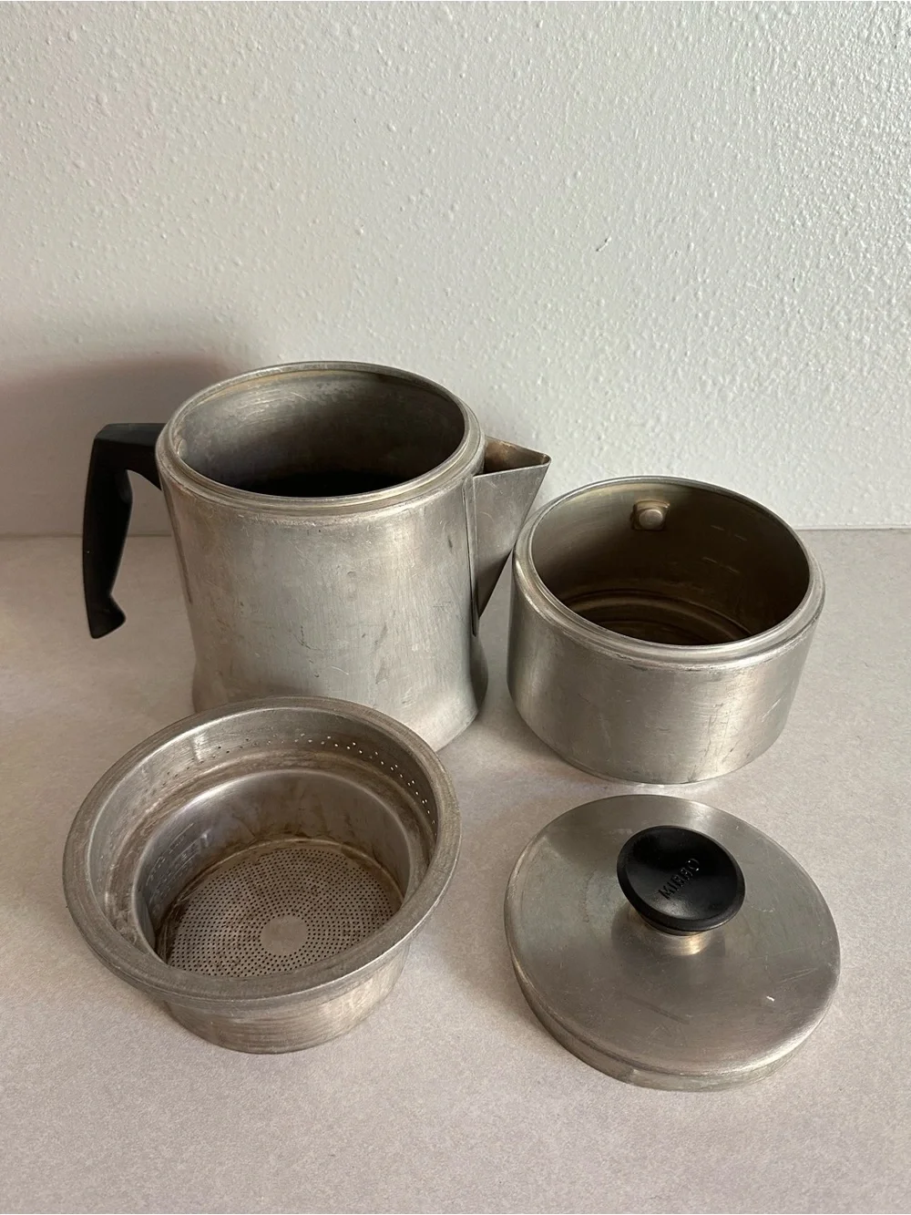 Vintage Aluminum 9 Cup Percolator Coffee Pot MIRRO USA 4 Piece -M 0829